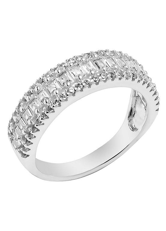 For You Collection Sterling Silver Baguette CZ Half Eternity Ring