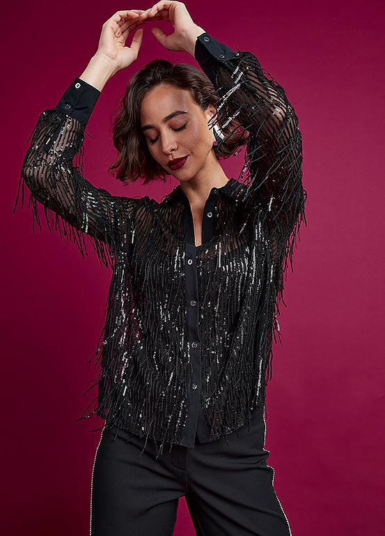 Freemans Black Fringe Sequin Shirt Kaleidoscope