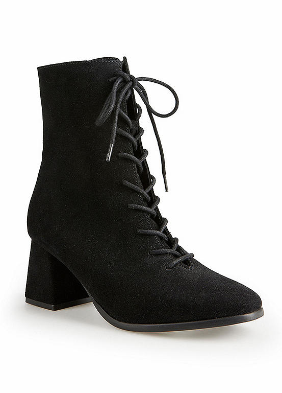 Freemans Black Suede Lace Up Heeled Boots