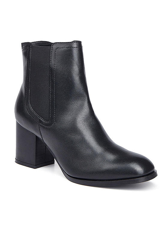Freemans Block Heeled Black Leather Ankle Boots