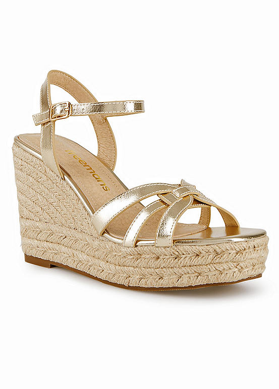 Freemans Gold Leather Cut-Out Detail Wedges