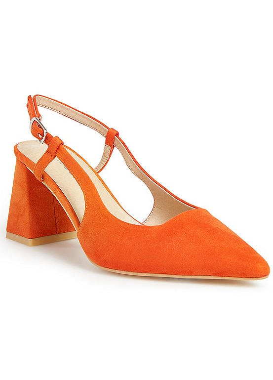Freemans Orange Flared Block Heel Slingback Court Shoes