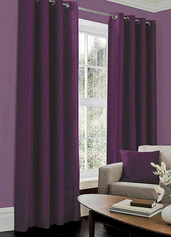 Gaveno Cavailia Faux Silk Plain Eyelet Curtains Kaleidoscope