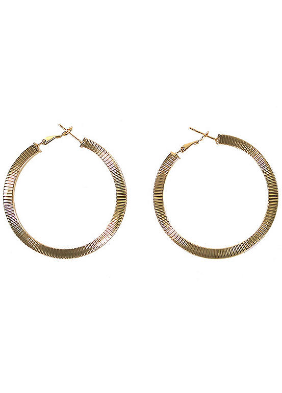 Gold Plated Ridged Hoop Earrings