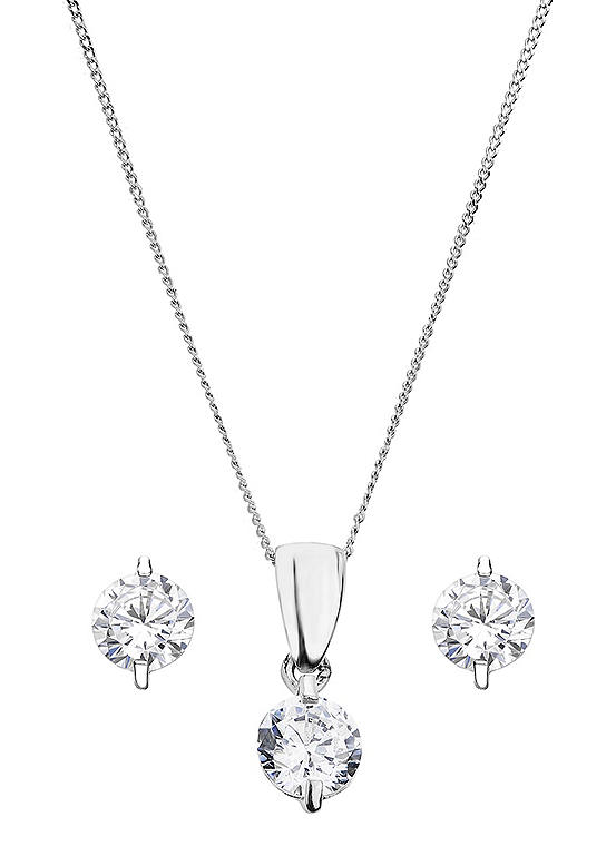 Gorgeous Gold 9ct White Gold White Cubic Zirconia Earrings and Pendant Set