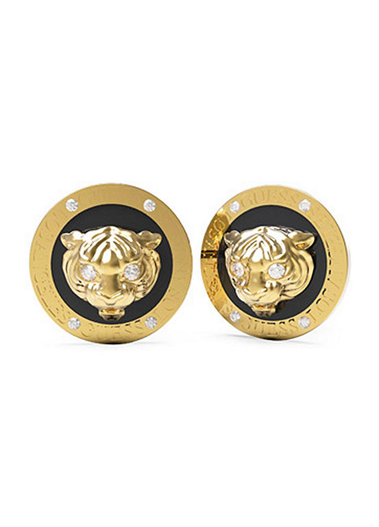 Guess Gold Plated Black Coin Stud Earrings
