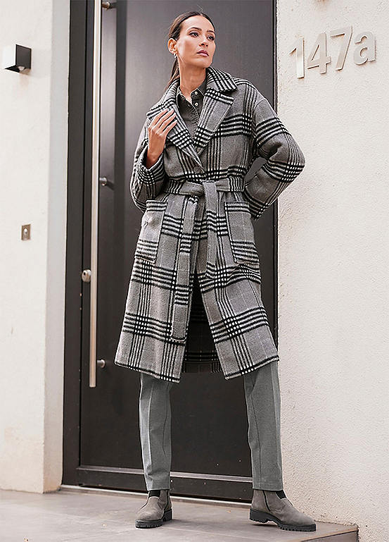 URU WOOL CHECK BELTED COAT　2020AW サイズ１ Check Belted Coat Green Dark Checked Belted Coat River Island