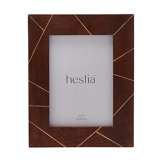 Hestia Dark Stained Wood with Brass Inlay Photo Frame 5x7 Inch