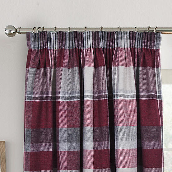Home Curtains Braemer Pair of Faux Wool Check Pencil Pleat Curtains