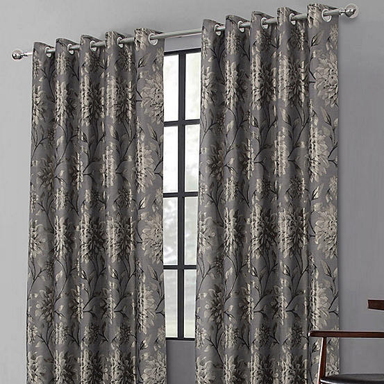 Home Curtains Elanie Jacquard Pair of Lined Eyelet Curtains