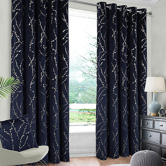 Home Curtains Emily Velvet Pair of Blackout Thermal Eyelet Curtains