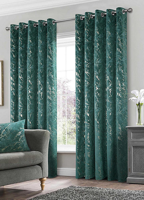 Home Curtains Mabel Embossed Velour Thermal Eyelet Curtains