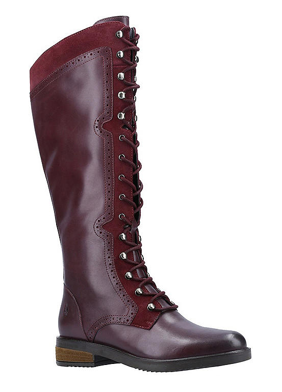 Hush Puppies Rudy Burgundy Lace Up Long Boots | Kaleidoscope