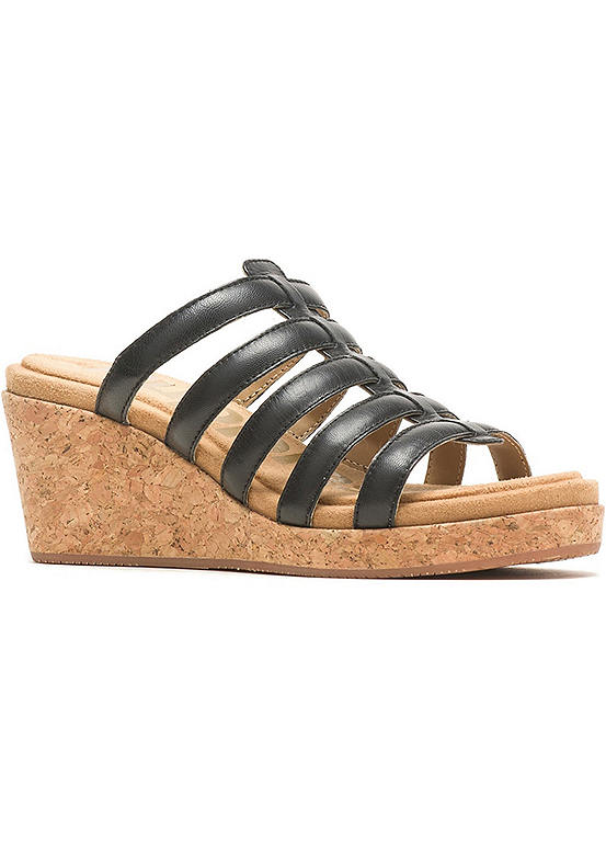 Hush Puppies Willow Black Leather Wedge Mules