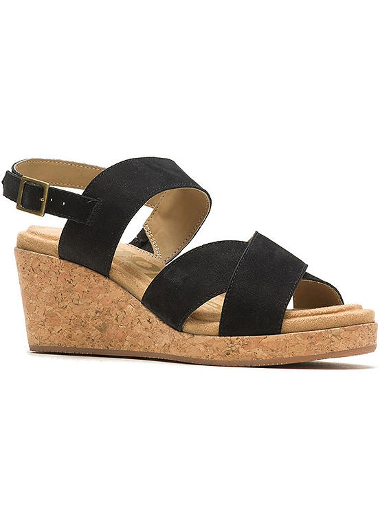 Hush Puppies Willow X Band Black Suede Wedge Sandals