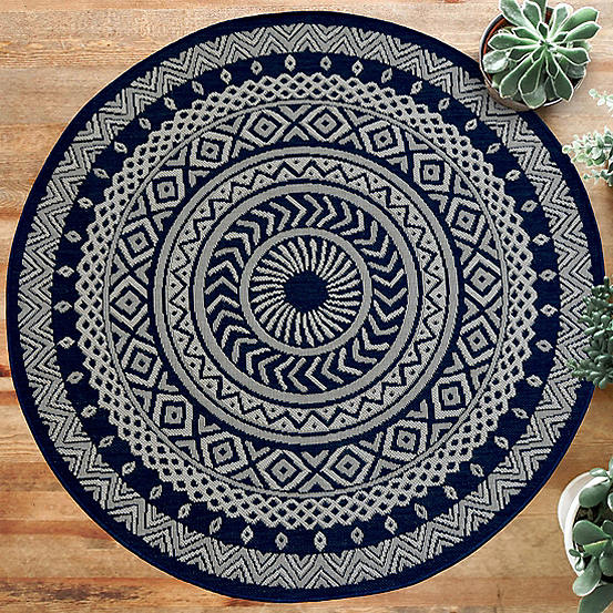 Indoor & Outdoor Circular Navy Rug Kaleidoscope