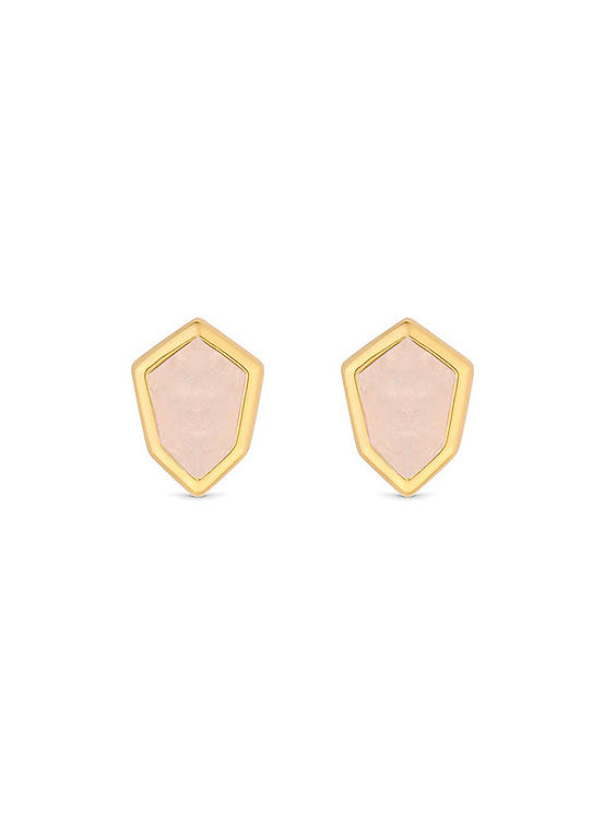 Inicio 14K Real Gold Plated Recycled Rose Quartz Stud Earrings