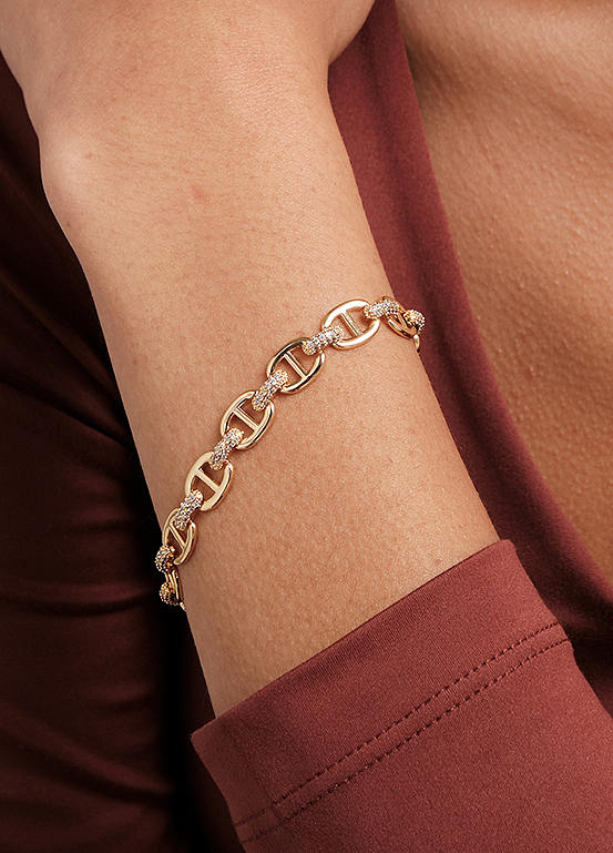 Inicio Gold Plated Cubic Zirconia Chain Bracelet Gift Pouch