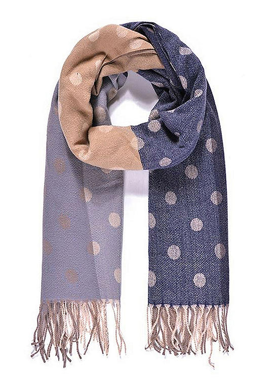 Intrigue Navy Blue Contrast Luxe Polka Dot Jaquard Blanket Scarf