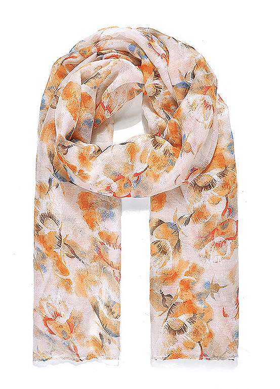 Intrigue Orange All Over Hand Painted Summer Floral Scarf