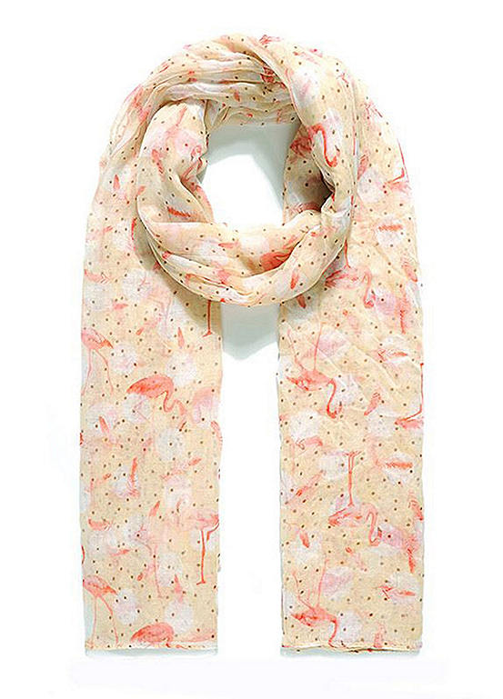 Intrigue Soft Peach All Over Quirky Flamingo Print Scarf