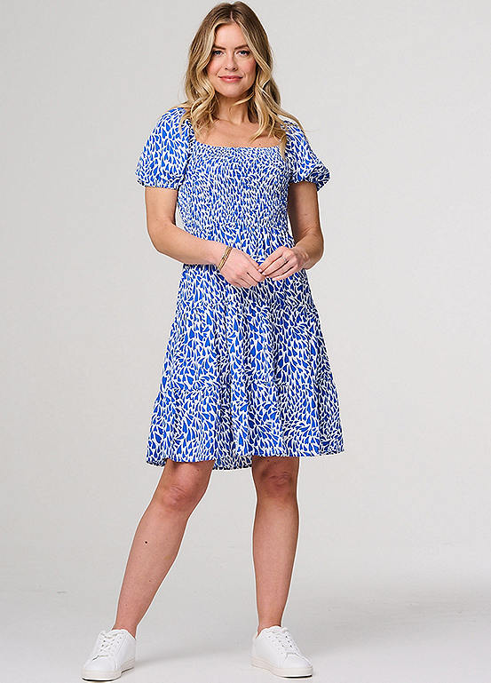 Izabel London Blue Heart Print Knee Length Smock Dress