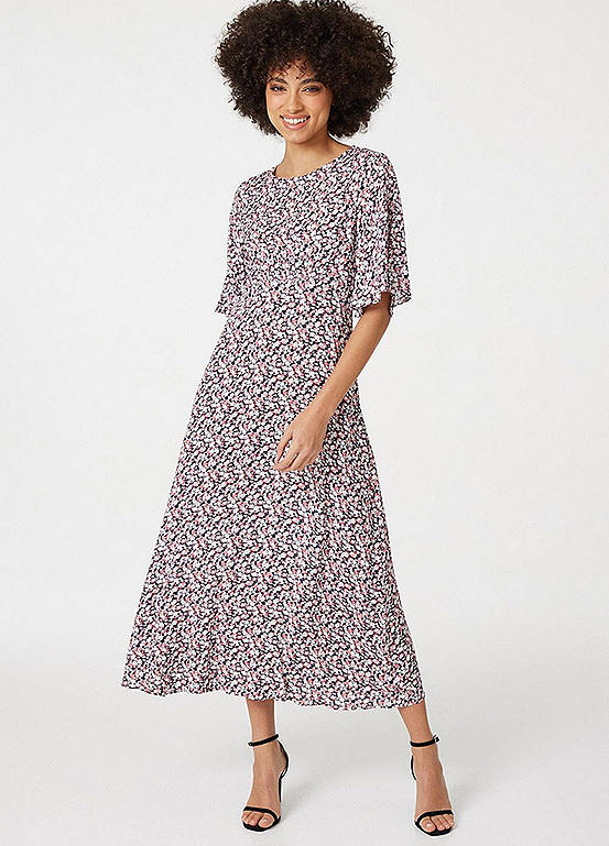 Izabel London Floral Angel Sleeved Midi Dress | Kaleidoscope