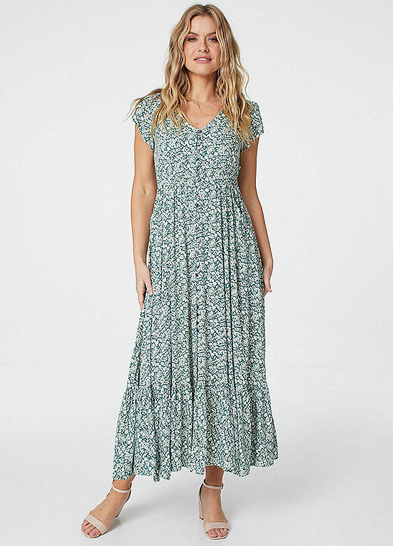 Izabel London Floral Cap Sleeve Tiered Maxi Dress | Kaleidoscope