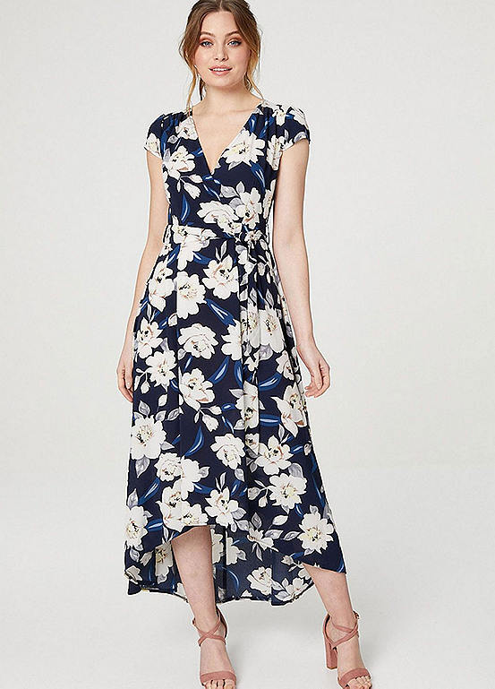 Izabel London Floral V-Neck Cap Sleeve Midi Dress | Kaleidoscope
