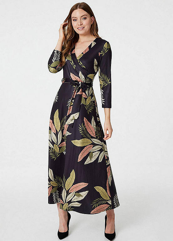 Izabel London Leaf Print Wrap Front Maxi Dress | Kaleidoscope