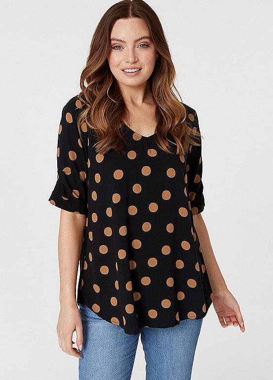 Izabel London Multi Black Polka Dot Button Back Blouse | Kaleidoscope