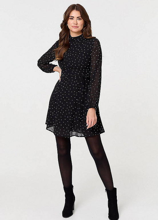 Izabel London Multi Black Polka Dot Sheer Layer Mini Skater Dress ...