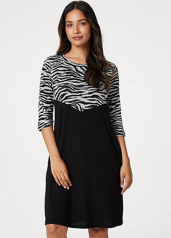 Izabel London Multi Black Zebra Colour Block Mini Dress | Kaleidoscope