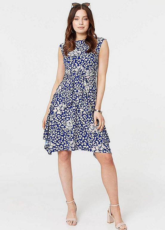 Izabel London Multi Blue Animal Print Sleeveless Short Dress