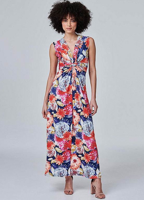 Izabel London Multi Orange Floral Knot Front Maxi Dress Kaleidoscope