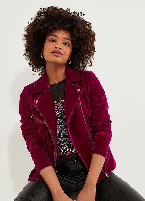 Joe Browns Cropped Velour Biker Jacket Kaleidoscope