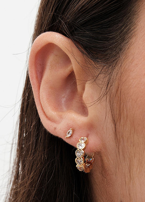 Jon Richard Gold Plated Cubic Zirconia Heart Huggie Earrings Kaleidoscope