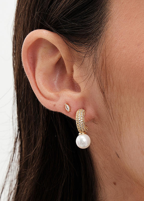 Jon Richard Gold Plated Cubic Zirconia Pearl Occasion Earrings