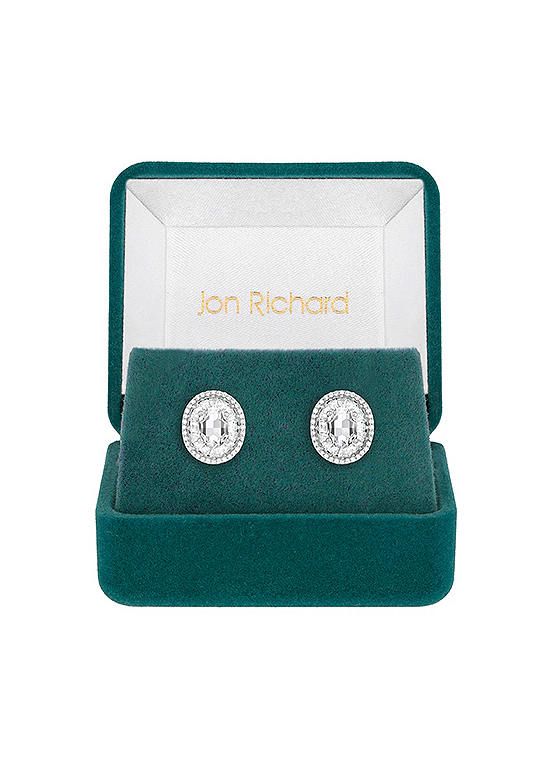 Jon Richard Rhodium Plated Cubic Zirconia Statement Crystal Stud Earrings - Gift Boxed