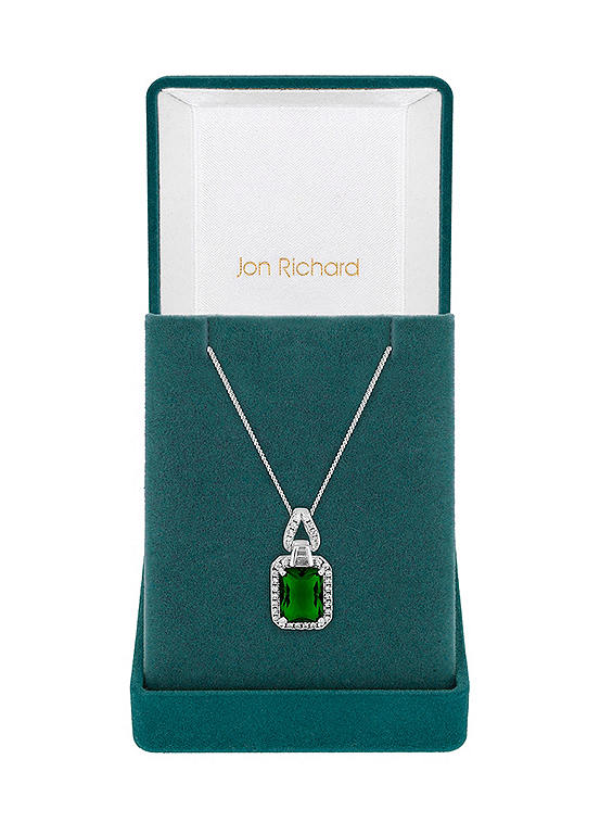 Jon Richard Silver Plated Emerald Cubic Zirconia Pendant Necklace - Gift Boxed