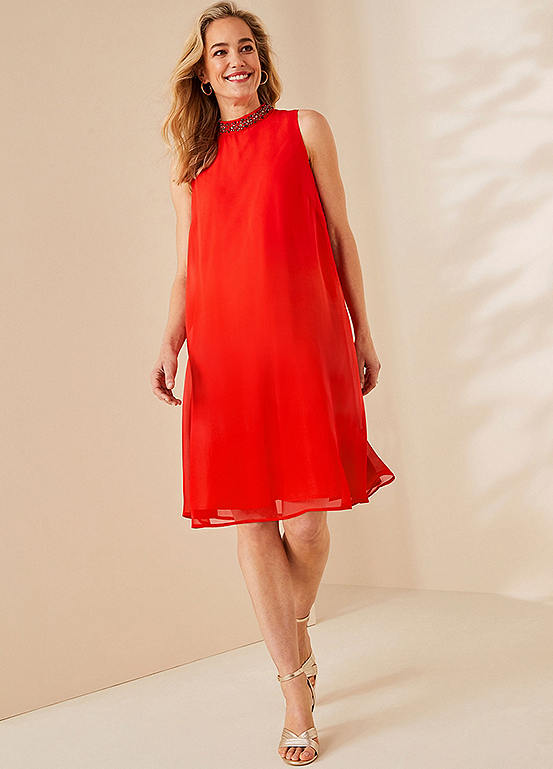 Kaleidoscope Bead Trim Orange Swing Dress Kaleidoscope