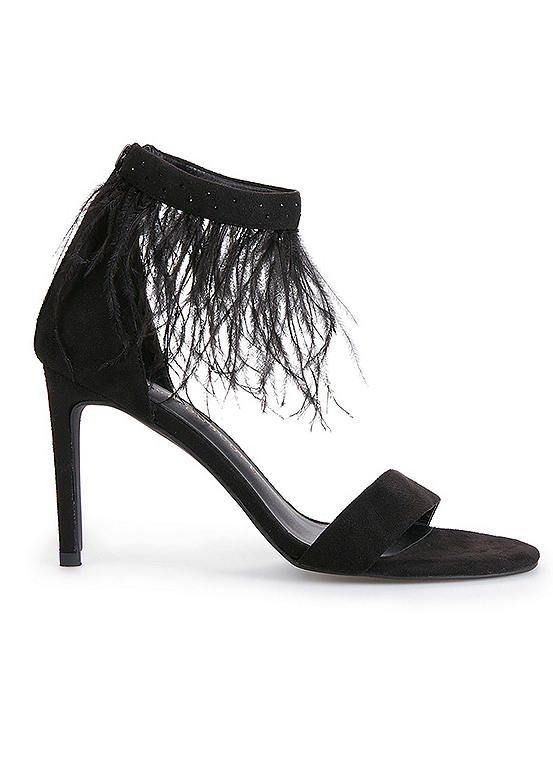 Kaleidoscope Black Feather Trim Sandals Kaleidoscope