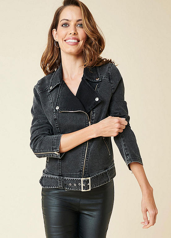 Kaleidoscope Grey Acid Wash Biker Jacket Kaleidoscope