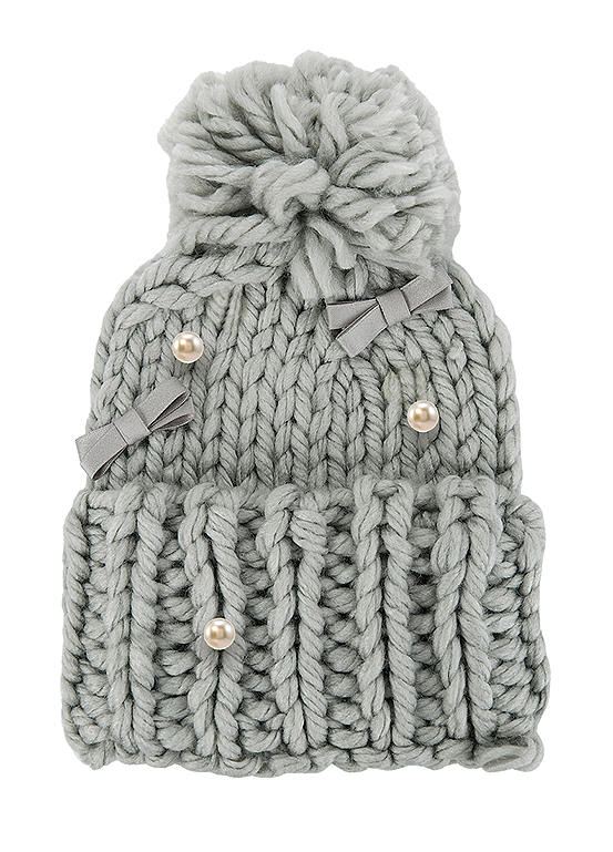 Kaleidoscope Grey Cable Knit Beanie Hat