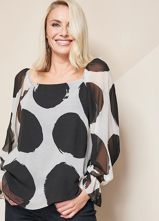 Kaleidoscope Tops And Blouses 2026.Kaleidoscope Mono Spot Square Neck Blouse | Kaleidoscope