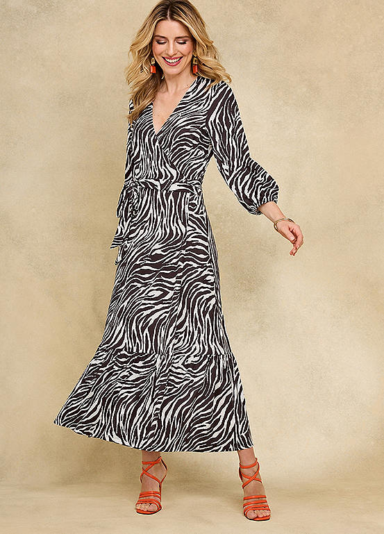 Kaleidoscope Mono Zebra Print Wrap Jersey Dress