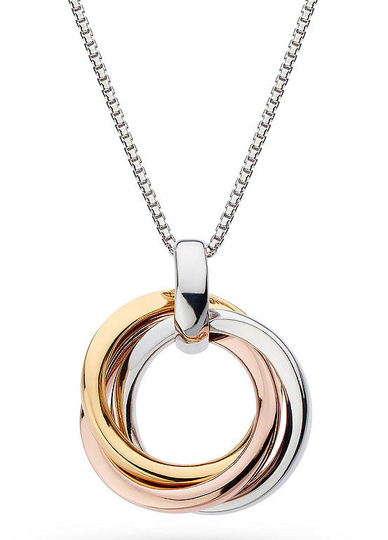 Kit Heath Rhodium Plated Sterling Silver and 18ct Gold Plate Bevel Cirque Trilogy Necklace