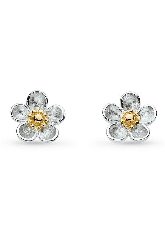 Kit Heath Rhodium Plated Sterling Silver and 18ct Gold Plate Blossom Wood Rose Stud Earrings