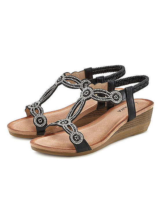 LASCANA Embellished Strap Wedge Sandals