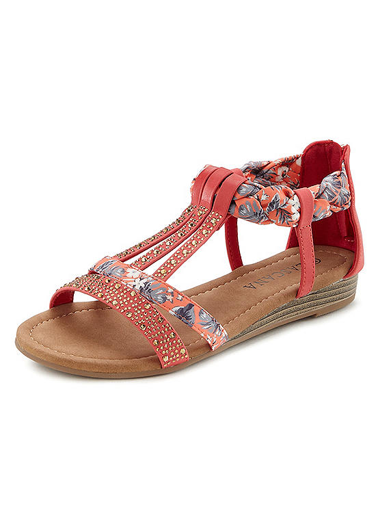 LASCANA Red Summer Wedge Heel Sandals